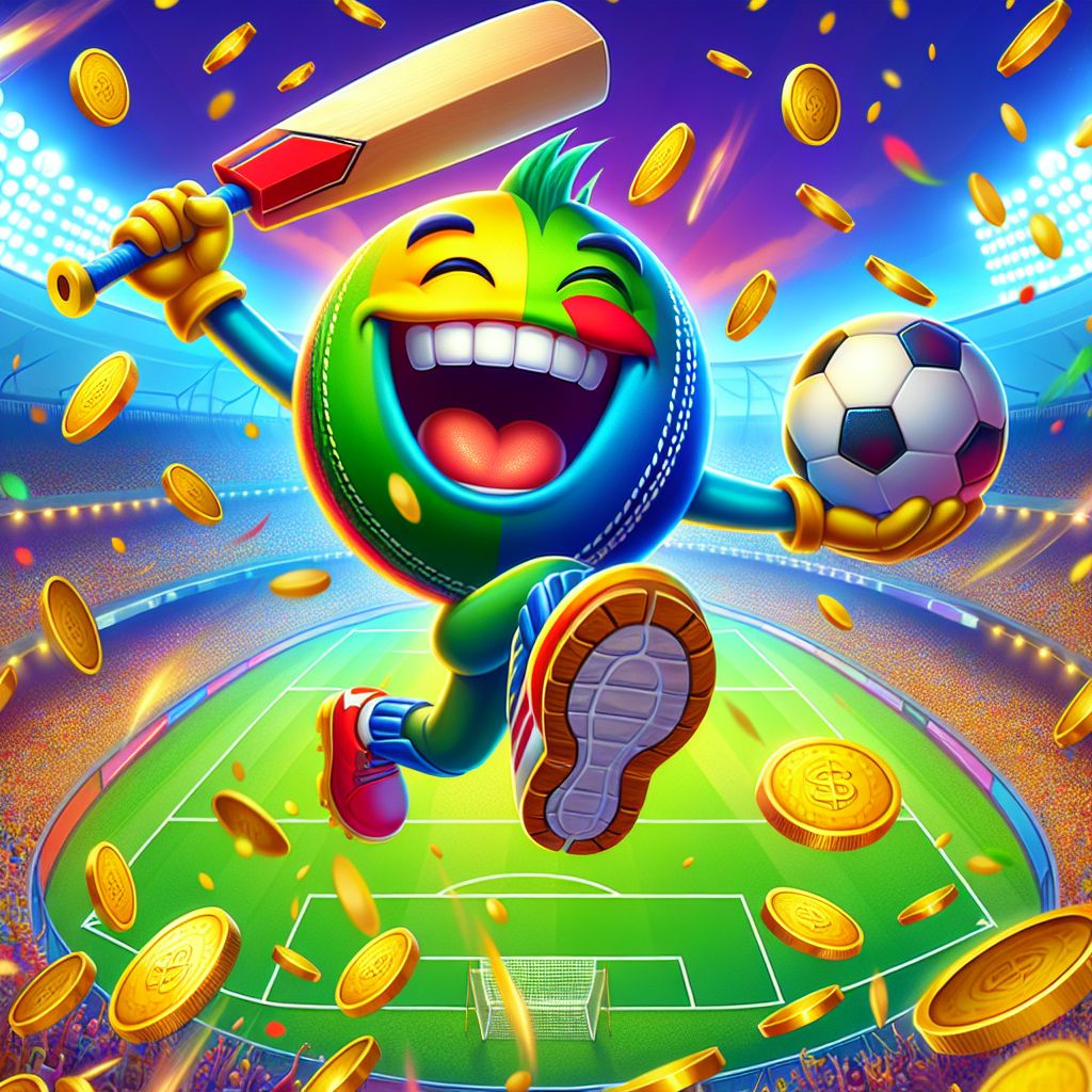 Bat555 Bet sports betting characters with cricket ball and football